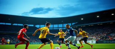 A hyper-realistic editorial shot of a pre-season friendly: French forward Pagis (mid-30s, short dark hair, wearing a...